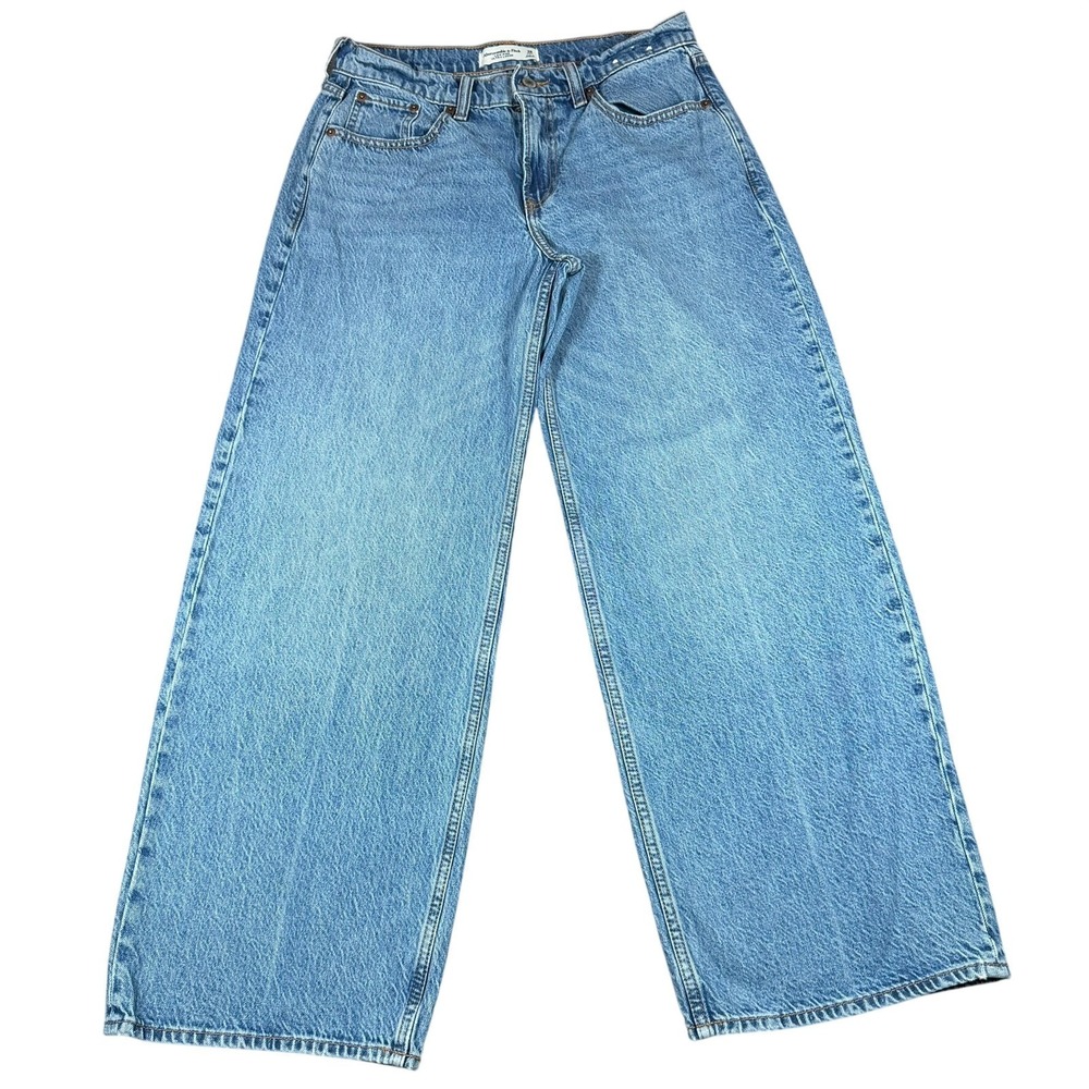 Abercrombie & Fitch Low Rise Ultra Loose Jeans Womens 26 Short Blue Wide Leg